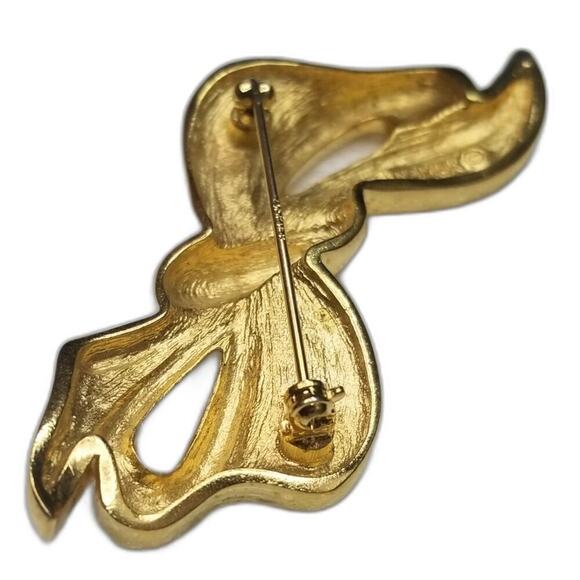 Napier Signed Polished Gold Tone Retro Bow Ribbon Brooch Safety Latch Vintage - Picture 6 of 6